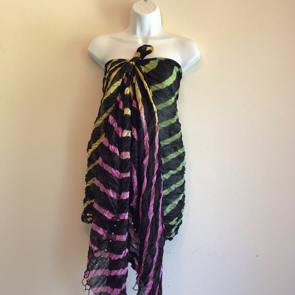New Black Beach Striped Scarf Wrap Pareo - Picture 11 of 12